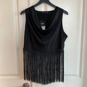Zara Sleeveless Fringed Cowlneck Top
